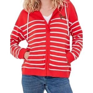 Joules Red White Stripe Dachshund Embroidered Zip Hoodie Sweatshirt Women Size 6